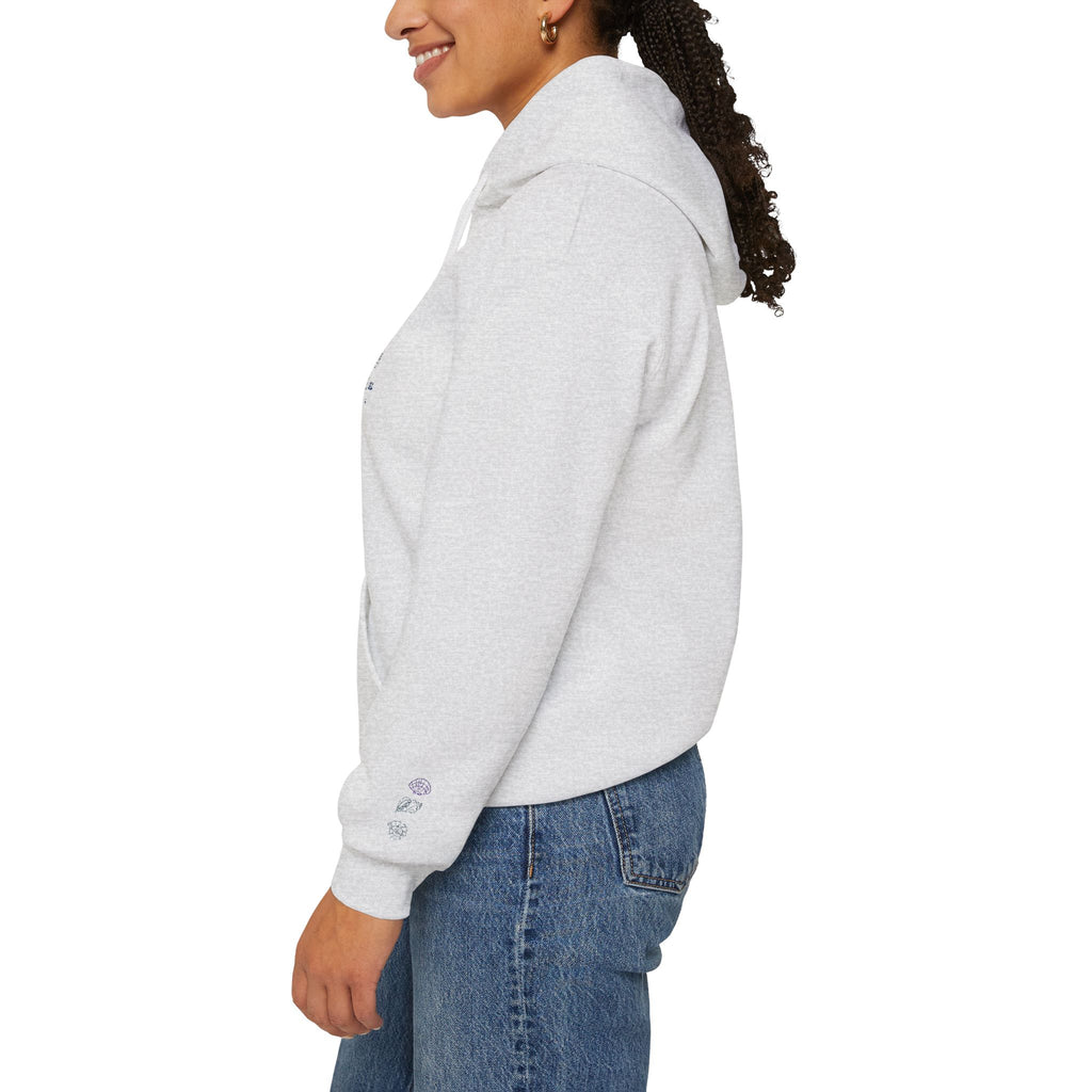 Minimal Floral Hoodie - Vertical Cherry Blossom Design with 'Be Kind' Text