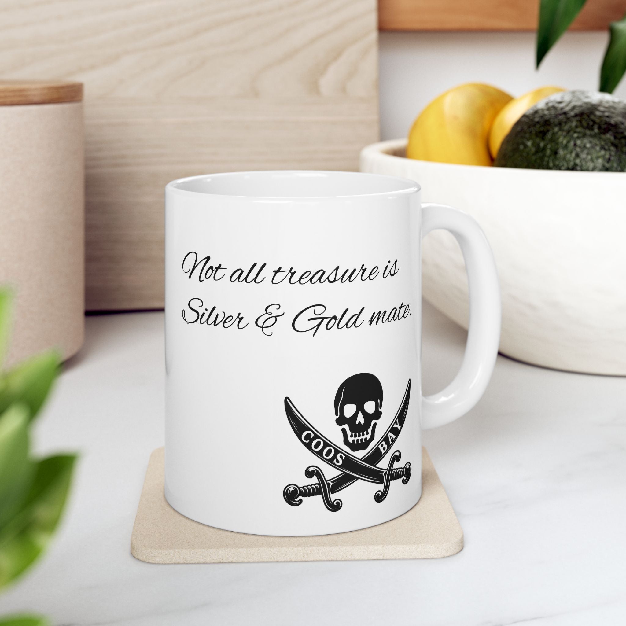 Pirate Compass Coffee Mug — Coos Bay (11oz/15oz) Not all treasure is Silver & Gold mate.