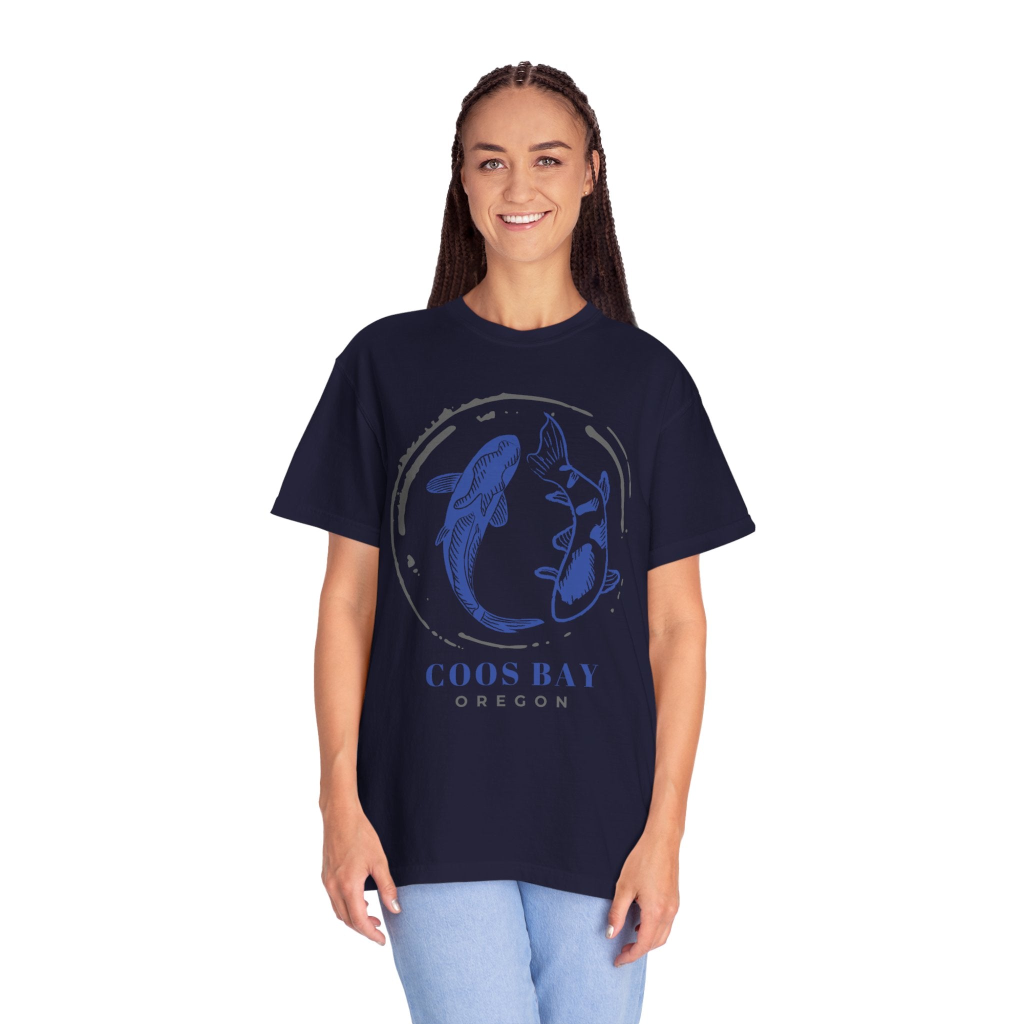 Coos Bay Koi Circle T-Shirt — Oregon Coastal Fish Graphic